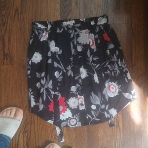 LOFT Black and Red Floral Mini Skirt